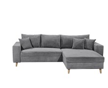 Ecksofa >LARINA< links/rechts aufbaubar, Schlaffunktion, Bettkasten, 6 Kissen, Bezug Cord dunkelgrau "ash" - 282x92x186 (BxHxT)