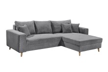 Ecksofa >LARINA< links/rechts aufbaubar, Schlaffunktion, Bettkasten, 6 Kissen, Bezug Cord dunkelgrau "ash" - 282x92x186 (BxHxT)