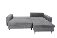 Ecksofa >LARINA< links/rechts aufbaubar, Schlaffunktion, Bettkasten, 6 Kissen, Bezug Cord dunkelgrau "ash" - 282x92x186 (BxHxT)
