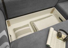 Ecksofa >LARINA< links/rechts aufbaubar, Schlaffunktion, Bettkasten, 6 Kissen, Bezug Cord dunkelgrau "ash" - 282x92x186 (BxHxT)