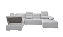Wohnlandschaft >MEDAN< Schlaffunktion, Bettkasten, 3 Kopfstützen, Armlehnfunktion, in light grey - 324x107x170/218 (BxHxT)