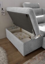Wohnlandschaft >MEDAN< Schlaffunktion, Bettkasten, 3 Kopfstützen, Armlehnfunktion, in light grey - 324x107x170/218 (BxHxT)