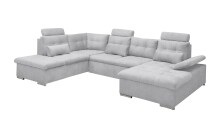 Wohnlandschaft >MEDAN< Schlaffunktion, Bettkasten, 3 Kopfstützen, Armlehnfunktion, in light grey - 324x107x170/218 (BxHxT)