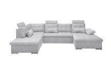 Wohnlandschaft >MEDAN< Schlaffunktion, Bettkasten, 3 Kopfstützen, Armlehnfunktion, in light grey - 324x107x170/218 (BxHxT)