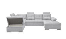 Wohnlandschaft >MEDAN< Schlaffunktion, Bettkasten, 3 Kopfstützen, Armlehnfunktion, in light grey - 324x107x170/218 (BxHxT)