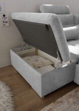 Wohnlandschaft >MEDAN< Schlaffunktion, Bettkasten, 3 Kopfstützen, Armlehnfunktion, in light grey - 324x107x170/218 (BxHxT)