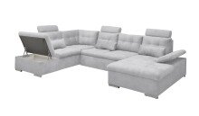 Wohnlandschaft >MEDAN< Schlaffunktion, Bettkasten, 3 Kopfstützen, Armlehnfunktion, in light grey - 324x107x170/218 (BxHxT)