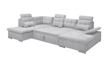 Wohnlandschaft >MEDAN< Schlaffunktion, Bettkasten, 3 Kopfstützen, Armlehnfunktion, in light grey - 324x107x170/218 (BxHxT)