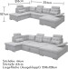 Wohnlandschaft >MEDAN< Schlaffunktion, Bettkasten, 3 Kopfstützen, Armlehnfunktion, in light grey - 324x107x170/218 (BxHxT)