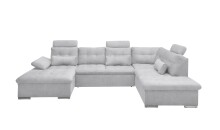 Wohnlandschaft >MEDAN< Schlaffunktion, Bettkasten, 3 Kopftützen, Armlehnfunktion, in light grey - 324x107x170/218 (BxHxT))