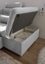 Wohnlandschaft >MEDAN< Schlaffunktion, Bettkasten, 3 Kopftützen, Armlehnfunktion, in light grey - 324x107x170/218 (BxHxT))