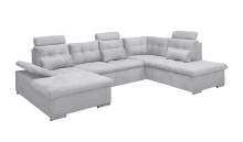Wohnlandschaft >MEDAN< Schlaffunktion, Bettkasten, 3 Kopftützen, Armlehnfunktion, in light grey - 324x107x170/218 (BxHxT))
