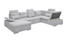 Wohnlandschaft >MEDAN< Schlaffunktion, Bettkasten, 3 Kopftützen, Armlehnfunktion, in light grey - 324x107x170/218 (BxHxT))