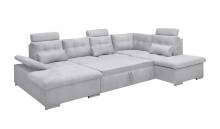 Wohnlandschaft >MEDAN< Schlaffunktion, Bettkasten, 3 Kopftützen, Armlehnfunktion, in light grey - 324x107x170/218 (BxHxT))