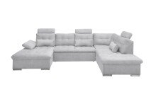 Wohnlandschaft >MEDAN< Schlaffunktion, Bettkasten, 3 Kopftützen, Armlehnfunktion, in light grey - 324x107x170/218 (BxHxT))