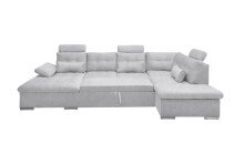 Wohnlandschaft >MEDAN< Schlaffunktion, Bettkasten, 3 Kopftützen, Armlehnfunktion, in light grey - 324x107x170/218 (BxHxT))