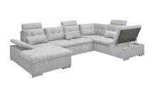 Wohnlandschaft >MEDAN< Schlaffunktion, Bettkasten, 3 Kopftützen, Armlehnfunktion, in light grey - 324x107x170/218 (BxHxT))
