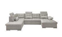 Wohnlandschaft >MEDAN< Schlaffunktion, Bettkasten, 3 Kopftützen, Armlehnfunktion, in Bezug "taupe" - 324x107x170/218 (BxHxT)