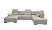 Wohnlandschaft >MEDAN< Schlaffunktion, Bettkasten, 3 Kopftützen, Armlehnfunktion, in Bezug "taupe" - 324x107x170/218 (BxHxT)