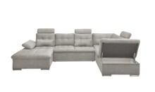 Wohnlandschaft >MEDAN< Schlaffunktion, Bettkasten, 3 Kopftützen, Armlehnfunktion, in Bezug "taupe" - 324x107x170/218 (BxHxT)