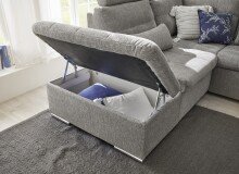 Wohnlandschaft >MEDAN< Schlaffunktion, Bettkasten, 3 Kopftützen, Armlehnfunktion, in Bezug "taupe" - 324x107x170/218 (BxHxT)