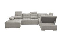 Wohnlandschaft >MEDAN< Schlaffunktion, Bettkasten, 3 Kopftützen, Armlehnfunktion, in Bezug "taupe" - 324x107x170/218 (BxHxT)