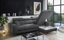 Ecksofa >SYDNEY< Elektrische Sitztiefenverstellung, 3 verstellbare Kopfstützen, Bettkasten, in anthrazit - 268x105x172 (BxHxT)