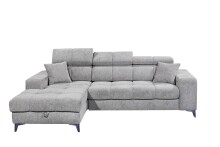 Ecksofa >SYDNEY< Elektrische Sitztiefenverstellung, 3 verstellbare Kopfstützen, Bettkasten, Bezugsstoff "taupe" - 268x105x172 (BxHxT)