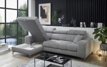 Ecksofa >SYDNEY< Elektrische Sitztiefenverstellung, 3 verstellbare Kopfstützen, Bettkasten, Bezugsstoff "taupe" - 268x105x172 (BxHxT)