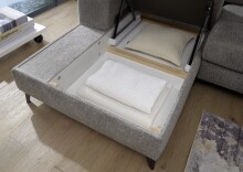 Ecksofa >SYDNEY< Elektrische Sitztiefenverstellung, 3 verstellbare Kopfstützen, Bettkasten, Bezugsstoff "taupe" - 268x105x172 (BxHxT)