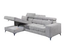 Ecksofa >SYDNEY< Elektrische Sitztiefenverstellung, 3 verstellbare Kopfstützen, Bettkasten, Bezugsstoff "taupe" - 268x105x172 (BxHxT)