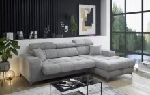 Ecksofa >SYDNEY< Elektrische Sitztiefenverstellung, 3 verstellbare Kopfstützen, Bettkasten, Bezugsstoff "taupe" - 268x105x172 (BxHxT)