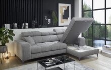Ecksofa >SYDNEY< Elektrische Sitztiefenverstellung, 3 verstellbare Kopfstützen, Bettkasten, Bezugsstoff "taupe" - 268x105x172 (BxHxT)
