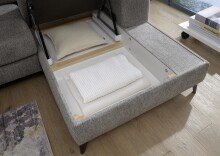 Ecksofa >SYDNEY< Elektrische Sitztiefenverstellung, 3 verstellbare Kopfstützen, Bettkasten, Bezugsstoff "taupe" - 268x105x172 (BxHxT)