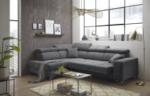 Ecksofa >SYDNEY< Elektrische Sitztiefenverstellung, 5 verstellbare Kopfstützen, Bettkasten, in anthrazit - 268x105x172 (BxHxT)