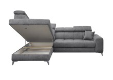 Ecksofa >SYDNEY< Elektrische Sitztiefenverstellung, 5 verstellbare Kopfstützen, Bettkasten, in anthrazit - 268x105x172 (BxHxT)