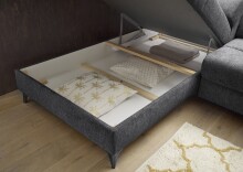 Ecksofa >SYDNEY< Elektrische Sitztiefenverstellung, 5 verstellbare Kopfstützen, Bettkasten, in anthrazit - 282x105x198 (BxHxT)