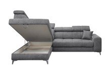 Ecksofa >SYDNEY< Elektrische Sitztiefenverstellung, 5 verstellbare Kopfstützen, Bettkasten, in anthrazit - 268x105x172 (BxHxT)