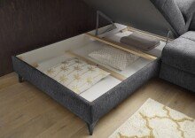 Ecksofa >SYDNEY< Elektrische Sitztiefenverstellung, 5 verstellbare Kopfstützen, Bettkasten, in anthrazit - 282x105x198 (BxHxT)