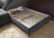 Ecksofa >SYDNEY< Elektrische Sitztiefenverstellung, 5 verstellbare Kopfstützen, Bettkasten, in anthrazit - 282x105x198 (BxHxT)