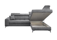 Ecksofa >SYDNEY< Elektrische Sitztiefenverstellung, 5 verstellbare Kopfstützen, Bettkasten, in anthrazit - 282x105x198 (BxHxT)