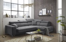 Ecksofa >SYDNEY< Elektrische Sitztiefenverstellung, 5 verstellbare Kopfstützen, Bettkasten, in anthrazit - 282x105x198 (BxHxT)