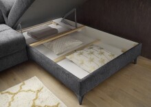 Ecksofa >SYDNEY< Elektrische Sitztiefenverstellung, 5 verstellbare Kopfstützen, Bettkasten, in anthrazit - 282x105x198 (BxHxT)