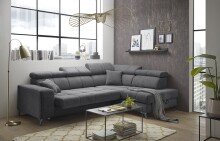 Ecksofa >SYDNEY< Elektrische Sitztiefenverstellung, 5 verstellbare Kopfstützen, Bettkasten, in anthrazit - 268x105x172 (BxHxT)