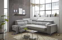 Ecksofa >SYDNEY< Elektrische Sitztiefenverstellung, 5 verstellbare Kopfstützen, Bettkasten, Bezugsstoff "taupe" - 268x105x172 (BxHxT)