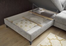 Ecksofa >SYDNEY< Elektrische Sitztiefenverstellung, 5 verstellbare Kopfstützen, Bettkasten, Bezugsstoff "taupe" - 268x105x172 (BxHxT)