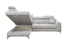 Ecksofa >SYDNEY< Elektrische Sitztiefenverstellung, 5 verstellbare Kopfstützen, Bettkasten, Bezugsstoff "taupe" - 268x105x172 (BxHxT)