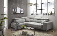 Ecksofa >SYDNEY< Elektrische Sitztiefenverstellung, 5 verstellbare Kopfstützen, Bettkasten, Bezugsstoff "taupe" - 268x105x172 (BxHxT)