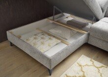 Ecksofa >SYDNEY< Elektrische Sitztiefenverstellung, 5 verstellbare Kopfstützen, Bettkasten, Bezugsstoff "taupe" - 268x105x172 (BxHxT)