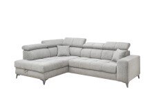 Ecksofa >SYDNEY< Elektrische Sitztiefenverstellung, 5 verstellbare Kopfstützen, Bettkasten, Bezugsstoff "taupe" - 268x105x172 (BxHxT)